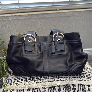 Coach Black Leather Buckle Bag
